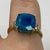 Blue Opal & Diamond Cushion Cut Ring 9ct 9k Yellow Gold - Size N