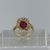 Oval Ruby & White Sapphire Ornate Cocktail Ring 18ct 18k Yellow Gold - Size N