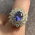 Iolite & CZ Ornate Cluster Ring 9ct 9k Yellow Gold - Size T