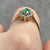 Green Stone & CZ Marquise Halo Cluster Ring 9ct 9k Yellow Gold - Size O