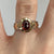 Garnet Solitaire Cabochon Bezel Set Two Tone Ring 9ct 9k Yellow Gold - Size N