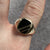 Black Enamel Stripe Signet Ring 9ct 9k Yellow Gold  - Size T