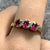 Lab Grown Ruby Trilogy & Diamond Ring 9ct 9k Yellow Gold - Size S