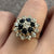 Sapphire & Diamond Daisy Flower Cluster Ring 9ct 9k Yellow Gold - Size L