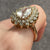 Ornate CZ Pear Halo Cluster Ring 9ct 9k Yellow Gold - Size U