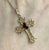 Garnet Filigree Cross Crucifix Pendant 9ct 9k Yellow Gold