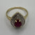 Ruby & Diamond Pear Tiered Halo Cluster Ring 9ct 9k Yellow Gold - Size P 1/2