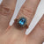 Blue Topaz & Diamond Halo Cluster Ring 9ct 9k Yellow Gold  - Size P 1/2