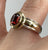 Garnet Solitaire Cabochon Bezel Set Two Tone Ring 9ct 9k Yellow Gold - Size N