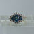 Blue Topaz Trilogy & Diamond Halo Ring 18ct Yellow Gold  - Size K