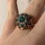 Green Gemstone & White Topaz Ornate Ring 9ct 9K Yellow Gold - Size J