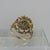 Green Gemstone & White Topaz Ornate Ring 9ct 9K Yellow Gold - Size J