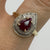 Ruby & Diamond Pear Tiered Halo Cluster Ring 9ct 9k Yellow Gold - Size P 1/2