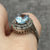 Aquamarine & Diamond Halo Ring 9ct 9k White Gold - Size S