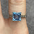 Blue Topaz Cabochon Top & Diamond Accent Ring 9ct 9k White Gold - Size N