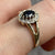 Sapphire & Diamond Halo Cluster Split Shank Ring 9ct 9k Yellow Gold - Size Q