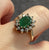 Emerald & CZ Halo Cluster Ring 9ct 9k Yellow Gold - Size L