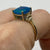 Blue Opal & Diamond Cushion Cut Ring 9ct 9k Yellow Gold - Size N