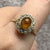 Amber & CZ Halo Cluster Ring 9ct 9k Yellow Gold - Size P 1/2