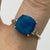 Blue Opal & Diamond Cushion Cut Ring 9ct 9k Yellow Gold - Size N