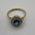 Blue Topaz & Diamond .20ct Halo Cluster Ring 9ct 9k Yellow Gold - Size K