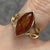 Amber Marquise Cabochon Knot Shank Ring 9ct 9k Yellow Gold - Size J