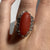 Coral Cabochon Bespoke Ornate Ring 18k 18ct White Gold - Size J