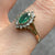 Green Stone & CZ Marquise Halo Cluster Ring 9ct 9k Yellow Gold - Size O