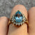 Blue Topaz & Diamond Pear Halo Cluster Ring 9ct 9k White Gold - Size N