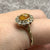 Amber & CZ Halo Cluster Ring 9ct 9k Yellow Gold - Size P 1/2