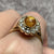 Amber & CZ Halo Cluster Ring 9ct 9k Yellow Gold - Size P 1/2