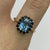 Blue Topaz & Sapphire Halo Cluster Ring 9ct 9k Yellow Gold - Size P 1/2