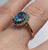 Blue Topaz & Diamond Halo Cluster Ring 9ct 9k Yellow Gold  - Size P 1/2