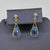 Blue Crystal Teardrop Stud Drop Earrings 9ct 9k Yellow Gold