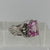 Pink Topaz Emerald-Cut Solitaire Ornate Ring 9ct White Gold - Size N 1/2