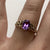 Amethyst Solitaire Shoulder Detail Ring 9ct 9k Yellow Gold  - Size M