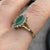 Green Stone & CZ Marquise Halo Cluster Ring 9ct 9k Yellow Gold - Size O