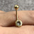 CZ Naval Belly Bar Curved Barbell Piercing 14ct 14k Yellow Gold