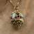 Opal & Garnet Filigree Cage Ball Pendant 9ct 9k Yellow Gold