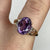 Amethyst Oval Cut Ornate Diamond Accents Ring 9ct 9k Yellow Gold  - Size N