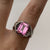 Pink Topaz Emerald-Cut Solitaire Ornate Ring 9ct White Gold - Size N 1/2