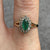 Green Stone & CZ Marquise Halo Cluster Ring 9ct 9k Yellow Gold - Size O