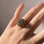 Green Gemstone & White Topaz Ornate Ring 9ct 9K Yellow Gold - Size J