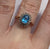 Blue Topaz & Diamond Halo Cluster Ring 9ct 9k Yellow Gold  - Size P 1/2