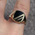 Black Enamel Stripe Signet Ring 9ct 9k Yellow Gold  - Size T