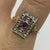 Amethyst & Diamond Art Deco Rectangle Ring 9ct 9k Yellow Gold - Size O