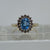 Blue Topaz & Diamond Halo Cluster Ring 9ct 9k Yellow Gold  - Size P 1/2