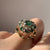 Green Gemstone & White Topaz Ornate Ring 9ct 9K Yellow Gold - Size J