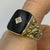 Onyx & Diamond Textured Shoulder Signet Ring 9ct 9k Yellow Gold - Size W