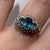 Blue Topaz Trilogy & Diamond Halo Ring 18ct Yellow Gold  - Size K